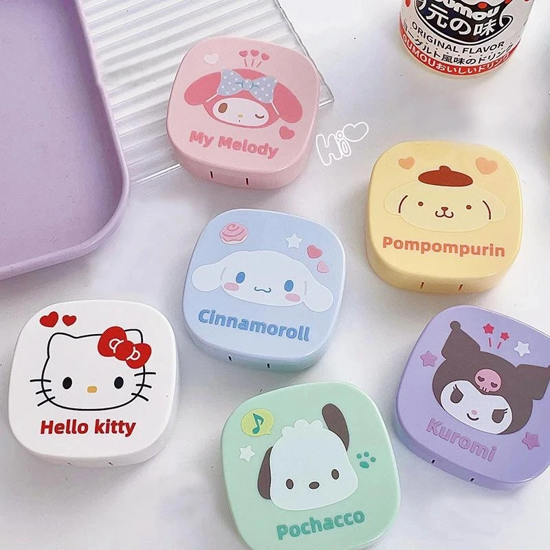 

Hello Kitty Kawaii Contact Lens Case Sanrio Pupil Companion Box With Mirror Portable Storage Women Travel Lenses Case Soak