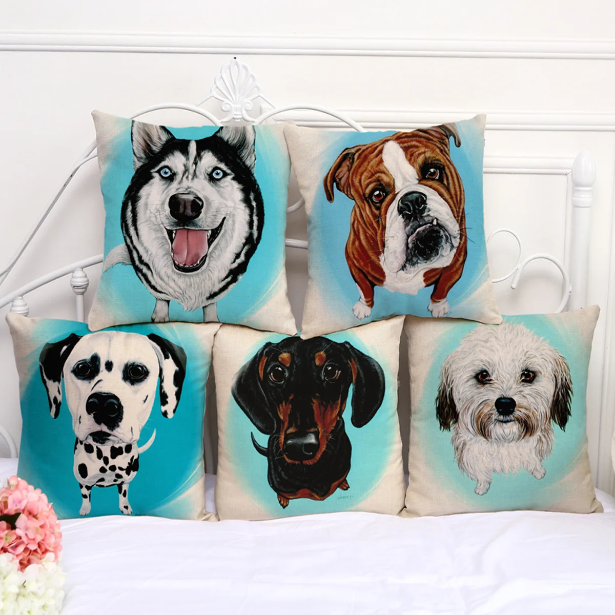 

Cute Cartoon Dog Pillow Case Pet Square Decorative Pillowcase Bed Sofa Luxury Designer Throw Pillow Cover Room Aesthetics 45x45