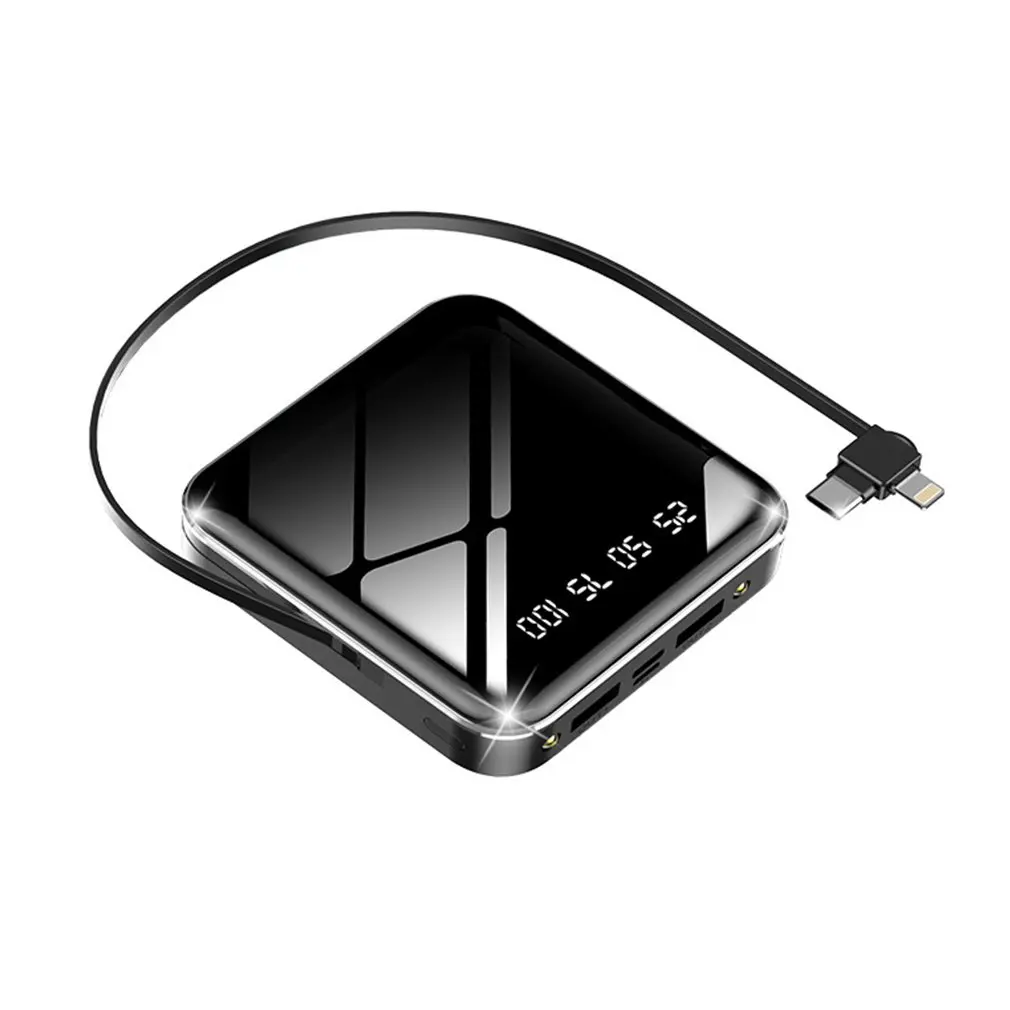 

Power Bank 10000mAh Portable Charging Poverbank Mobile Phone External Battery Quick Charger Powerbank With Mini Mirror 3in1Cable