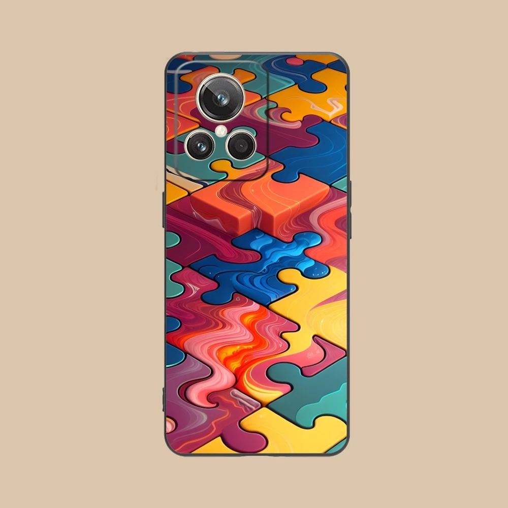 Puzzle Pretty Fashion Mobile Cell Phone Case for Realme GT 2 9i 8i 7i Pro X50 X2 C35 C21 C20 C11 C3 Black Soft Cover Shell
