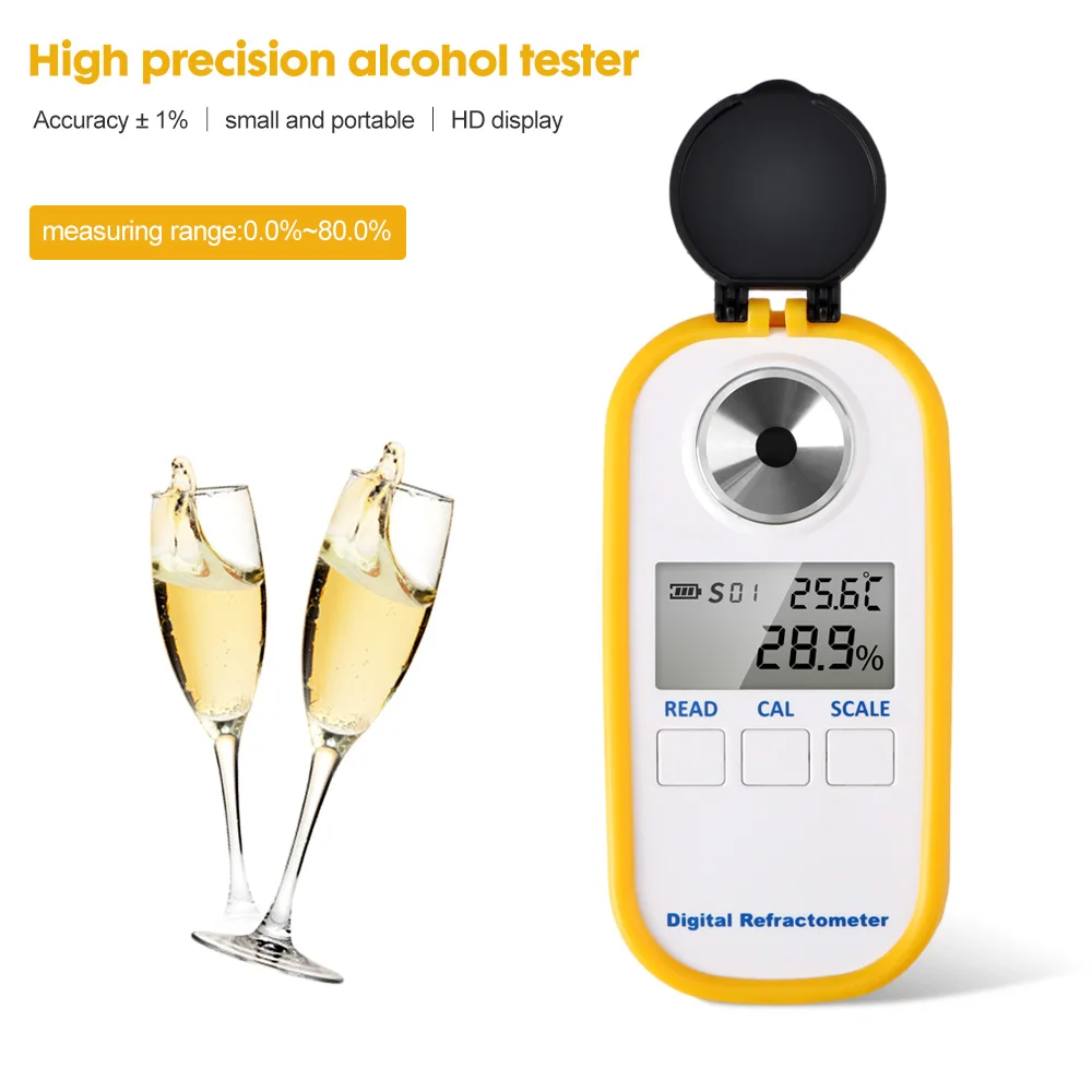 

Digital Beer Wort Refractometer Brix 0.0-80.0% Electronic Hydrometer LCD Brewing SG Wine Alcohol Meter