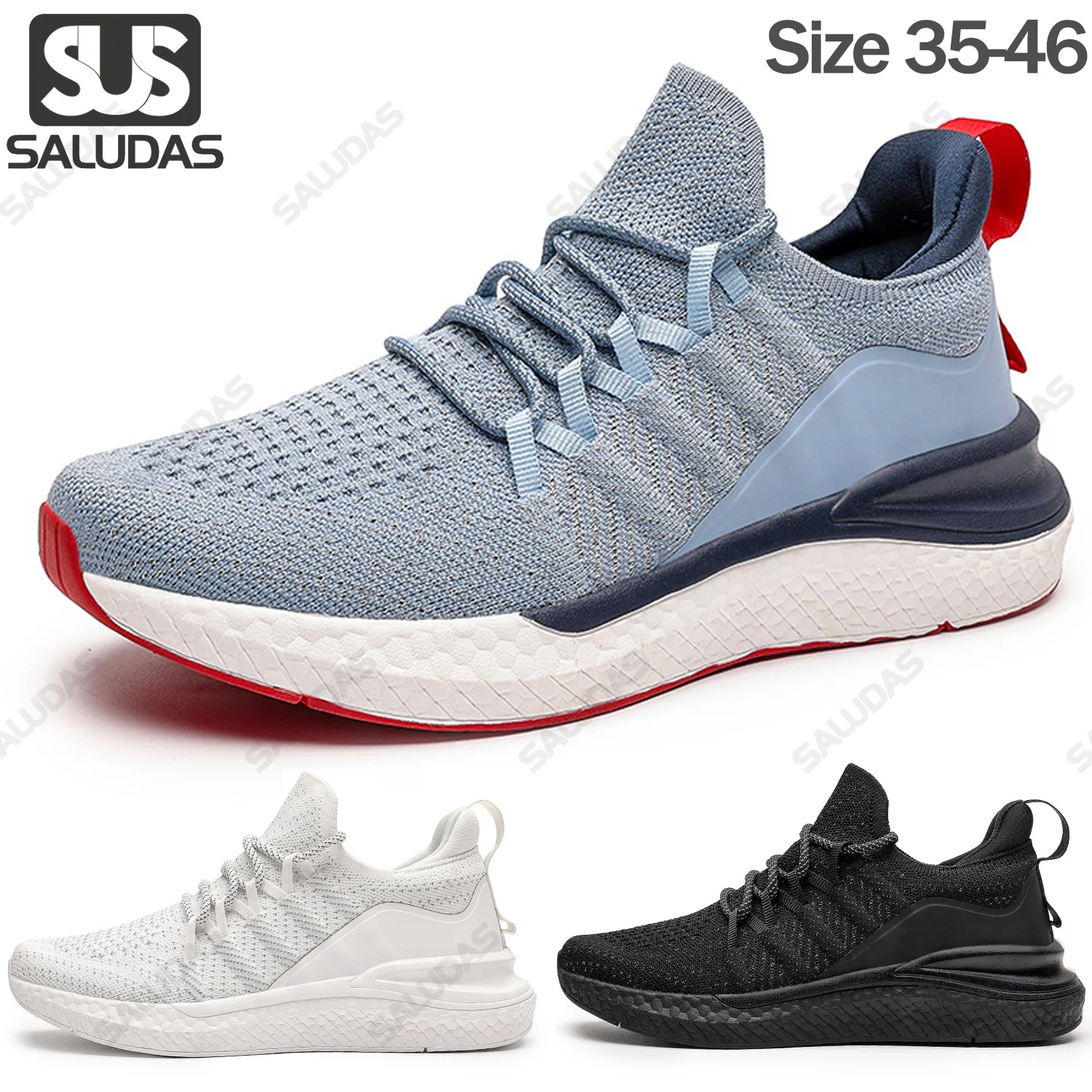 SALUDAS Men Sneakers Fishbone Locking System Sports Shoes 5 Lightweight Shoe Stretch Knitt Breathable City Runing Women Sneakers