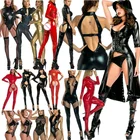 Женское боди из искусственной кожи, эротическое боди с открытой промежностью и молнией спереди
