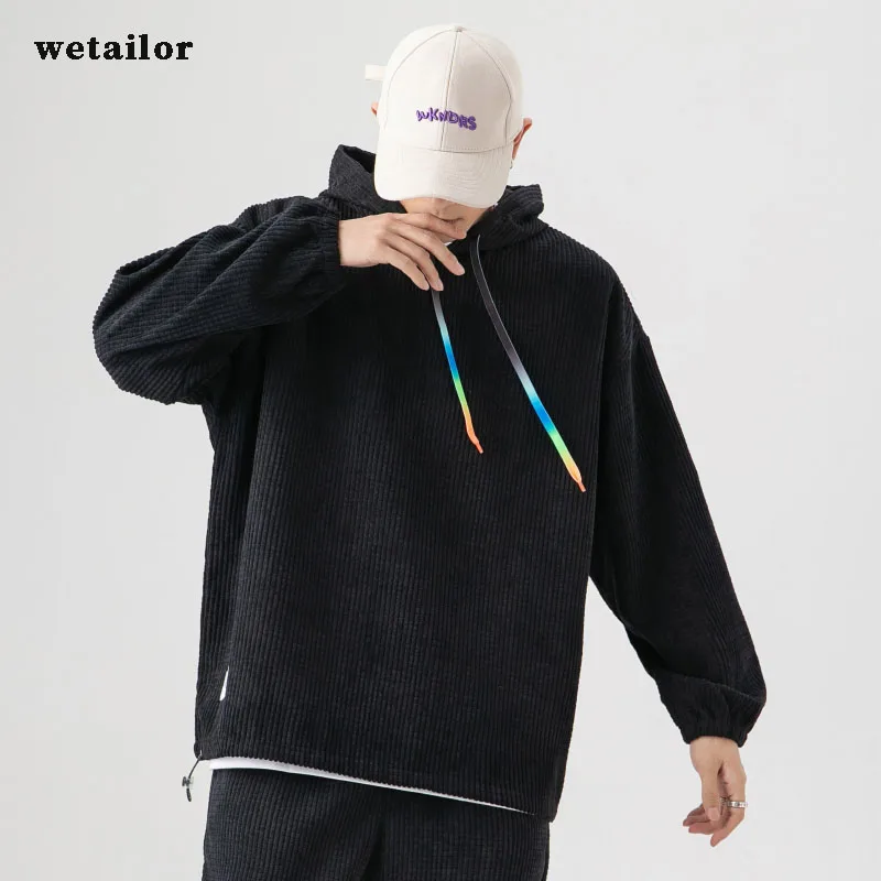 

Waffle Vintage Men Hoodie Solid Color Plaid Male Long Sleeve Hoodie Oversized Baggy Preppy Pullovers Hoodies Hooded 2022 Spring