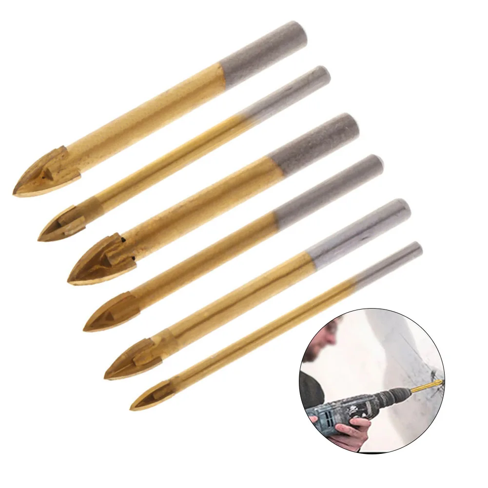 

6PCS 4/5/6/7/8/10/12mm Glass Drill Bit Alloy Carbide Point With Cutting Edges Tiles Glass Cross Spear Head Hex Drill Bits Tools