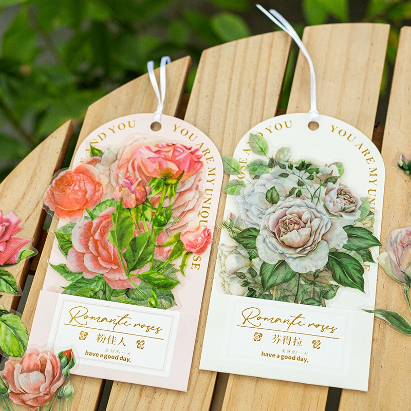 

30 packs wholesale PET Transparent sticker literary romantic flowers rose multi-choice crystal ink scrapbooking 6 styles