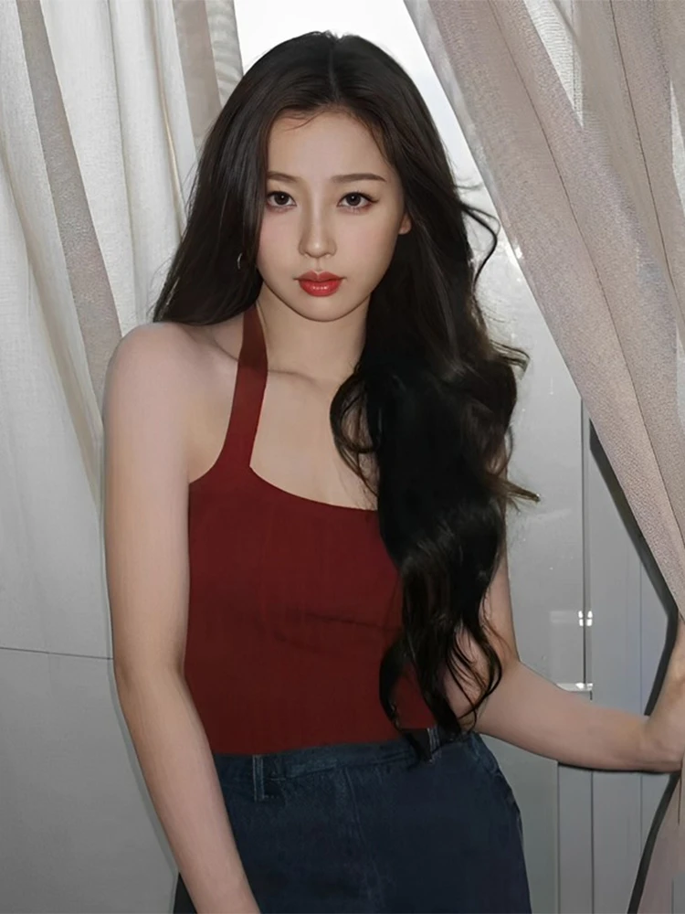 Yu Shuxin Same Sle сексуальный красный маленький жилет на бретельках женская летняя