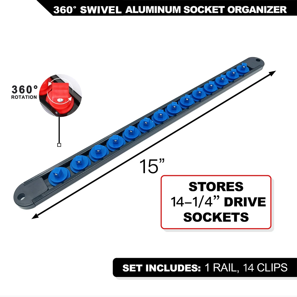 

360 ° Поворотный органайзер для розеток из АБС-пластика 1/4 дюйма 3/8 дюйма 1/2 дюйма, зажим для розеток -качества, держатель для рельса, органайзер для розеток, инструменты, синий и усилитель