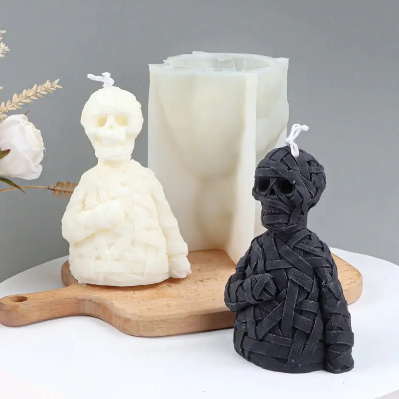 

Diy Horror Skeleton Candle Molds: 3D Gauze Skull Silicone Moulds For Candle Making, Aroma Soy Wax, Handmade Soap, Polymer Clay,