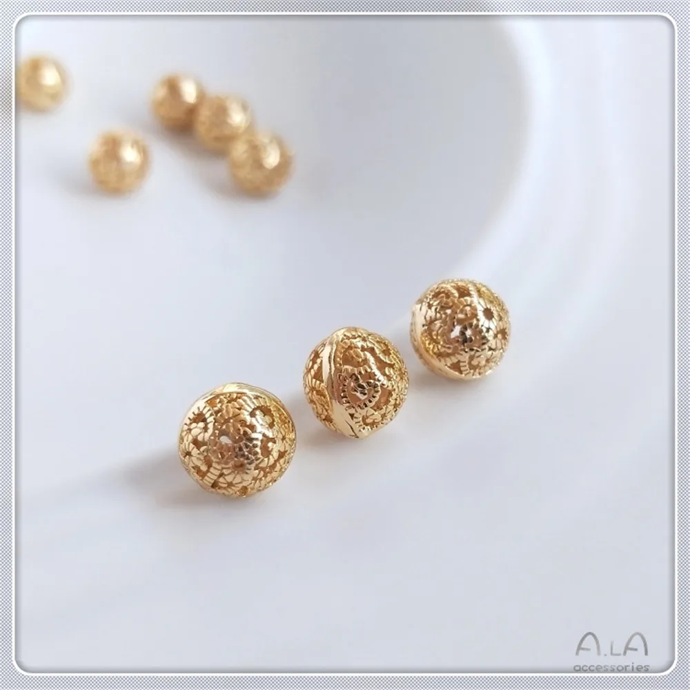 

14K gold ball bead spacer beads dangling beads hollow spherical flower beads diy handcrafted string ornament chain accessories