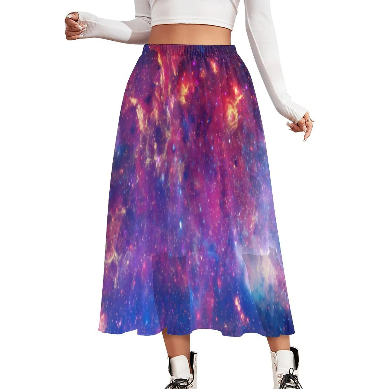 

Colorful Space Skirt Milky Way Galaxy Modern Boho Skirts High Waist Printed Korean Fashion A-line Skirt Large Size