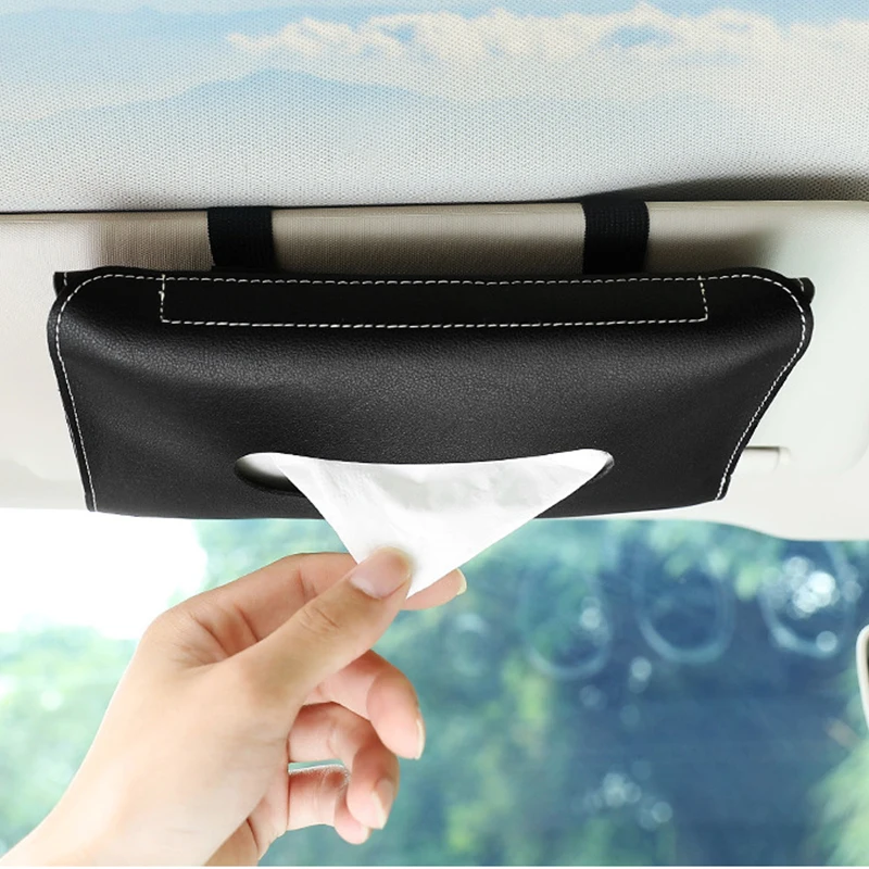 

Car Sun Visor Tissue Boxes Tissue Holder PU Leather Hanging Bag for Paper Towel Napkin Storage Organizer Tissue Case Dispenser