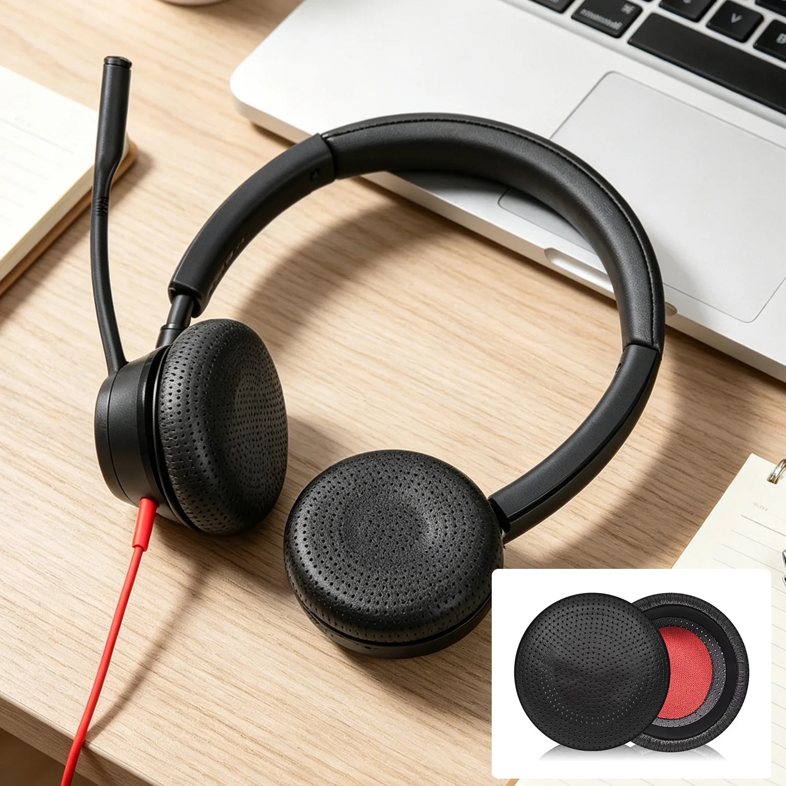 Фото Сменные амбушюры для гарнитур Plantronics Blackwire C3225, C3215, B825, C510: дышащие перфорированные кожаные подушечки №5
