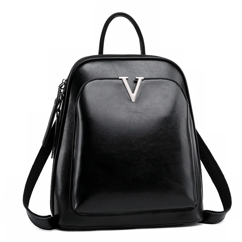New Oil Wax Cowhide Women Rucksack Single Shoulder Bags Simple Fashion Knapsack Grils School Daypack Genuine Leather Backpack