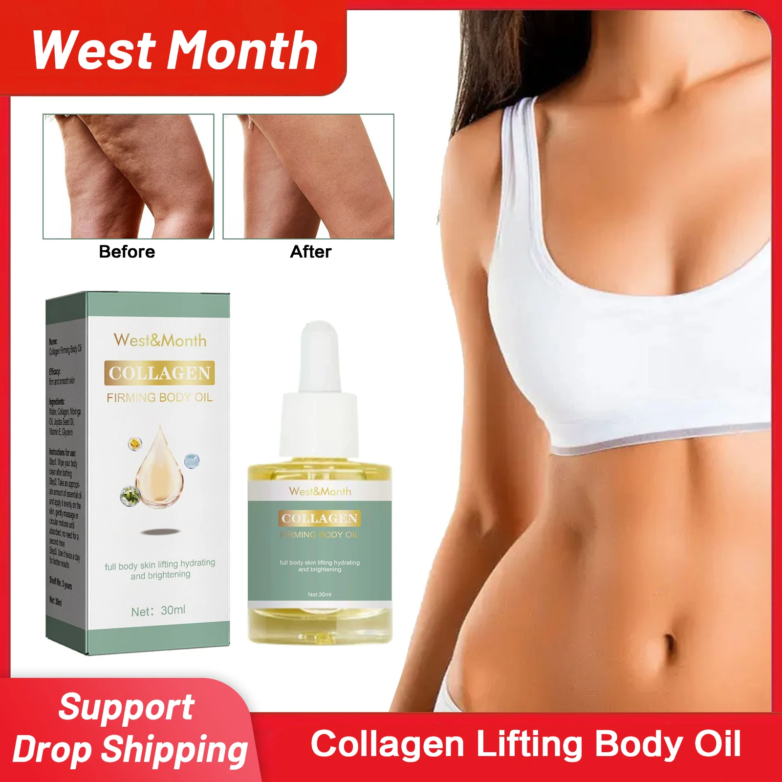 

Collagen Lifting Body Oil Anti Cellulite Weight Loss Abdomen Fat Burning Improve Sagging Tighten Firming Slimming Essential Oil