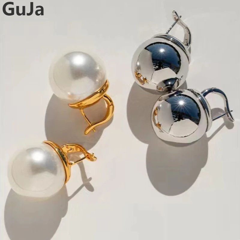 

Fashion Jewelry Elegant Temperament Silver Color Round Simulated Pearl Earrings For Women Female Accessories Party Gift Hot Sale