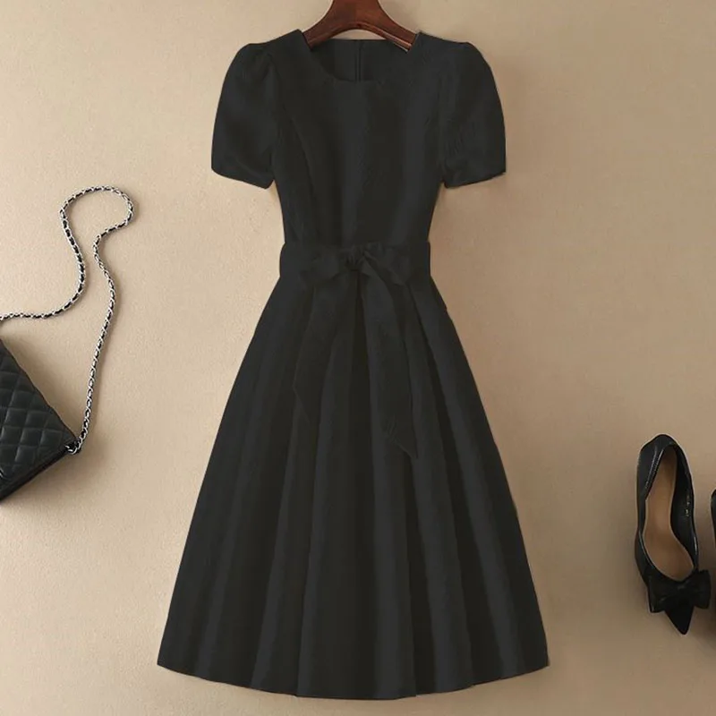 Фото Весенне-осеннее женское модное однотонное платье Vestidos, французское женское платье средней длины, длинные платья с круглым вырезом, расширенные ощущения №1