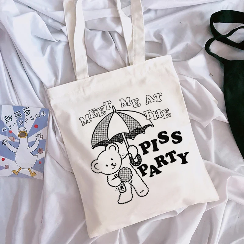 

Kawaii Cute Cartoon Bear Canvas Bag Cartoon Harajuku Fashion Casual Lazy Shopping Bag Women's Shoulder Bag Large Capacity Women'