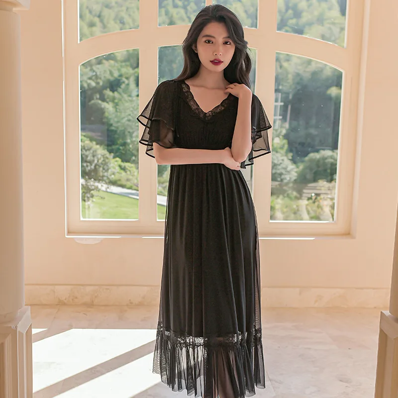 New princess style nightdress sweet lace modal pajamas women sexy nightwear sleeping dress