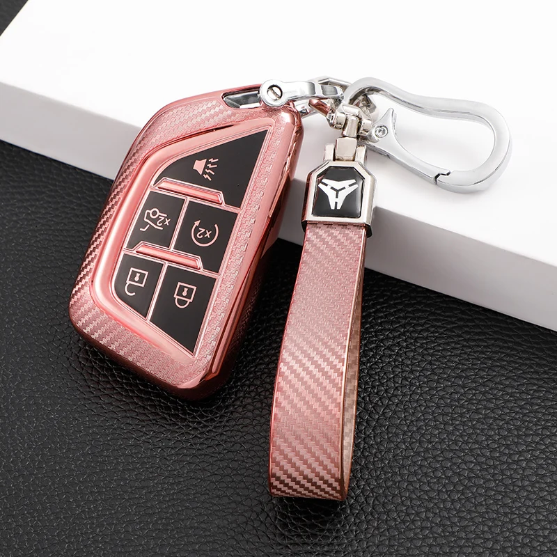 

Чехол для автомобильного ключа из ТПУ и углеродного волокна, чехол для Cadillac C8 Corvette CT4 CT5 CT4-V 2020 2021, аксессуары, оболочка, брелок для ключей