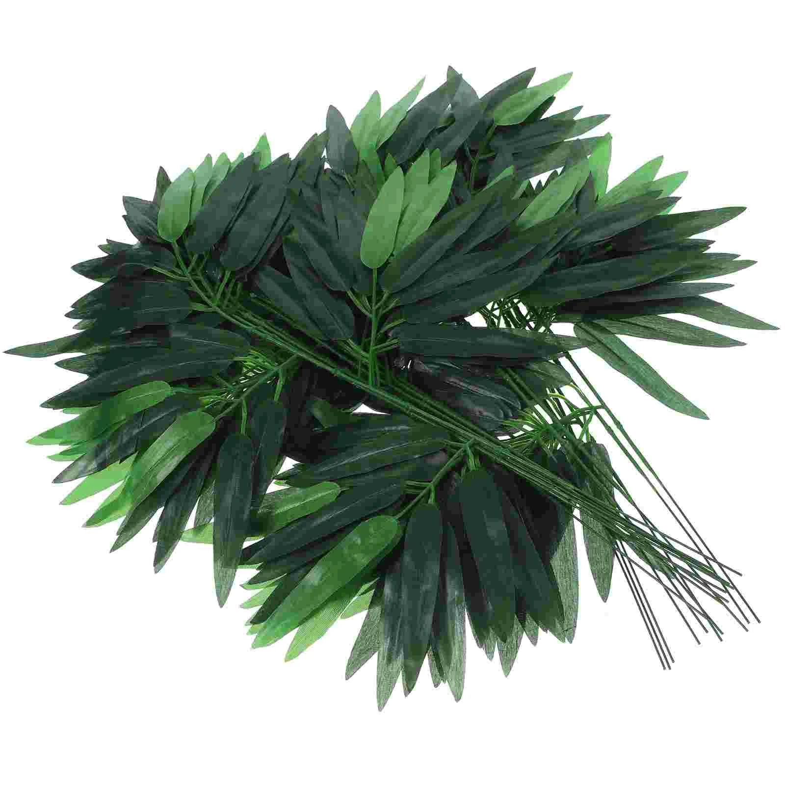 

50 Pcs Green Decor Fake Bonsai Leaves Small Bamboo Leaves Decorative Leaves- Crafts Faux Greenery Leaf Artificial Plastic Plants