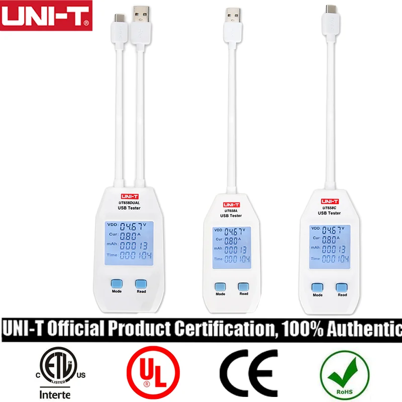 

UNI-T 658 series UT658A/UT658C/UT658DUAL USB Power Meter and Tester Digital Meter for Voltage/Current/Capacity/Energy/Resistance