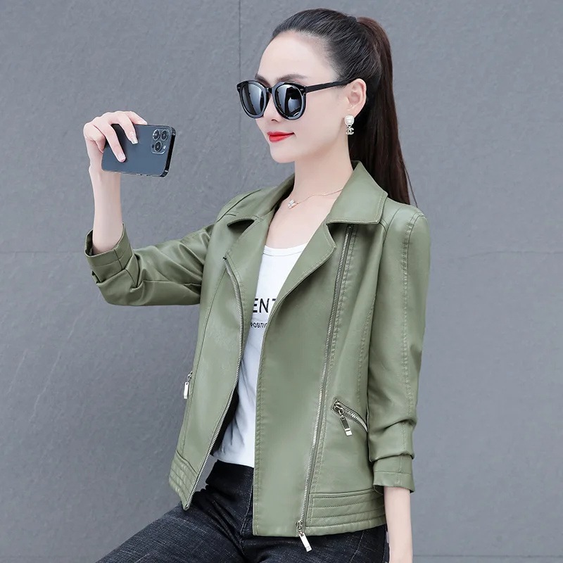 Short Leather Women's Coat Spring  Autumn Fashion Casual Women's Motorcycle Jacket Top Skinny Girl Zipper Motocycle Jackets