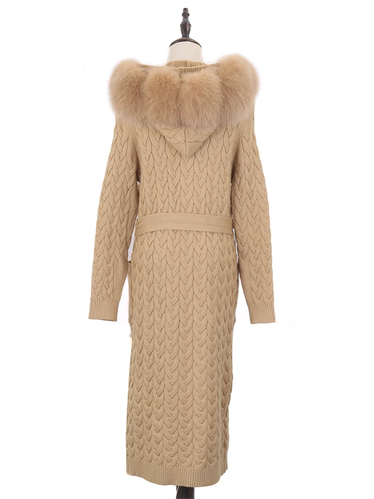 Женский шерстяной вязаный свитер FURYOUME повседневный длинный кардиган с капюшоном