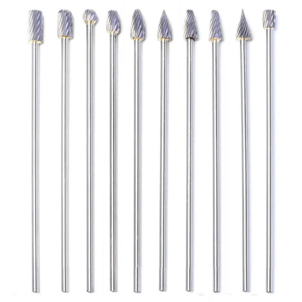 

10Pcs Rotary Files Burrs Tungsten Steel Carbide Engraving Cutter Single Cut 105-113mm Length 100mm Shank Length Deburring Tool