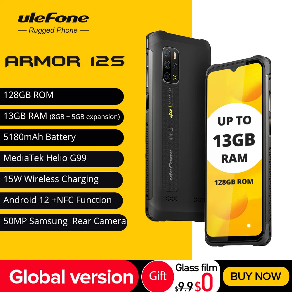 Ulefone Armor 12S Android 12 8GB+128GB  Rugged Smartphone Helio G99 4G Mobile Phones 50MP 5180mAh Waterproof global version