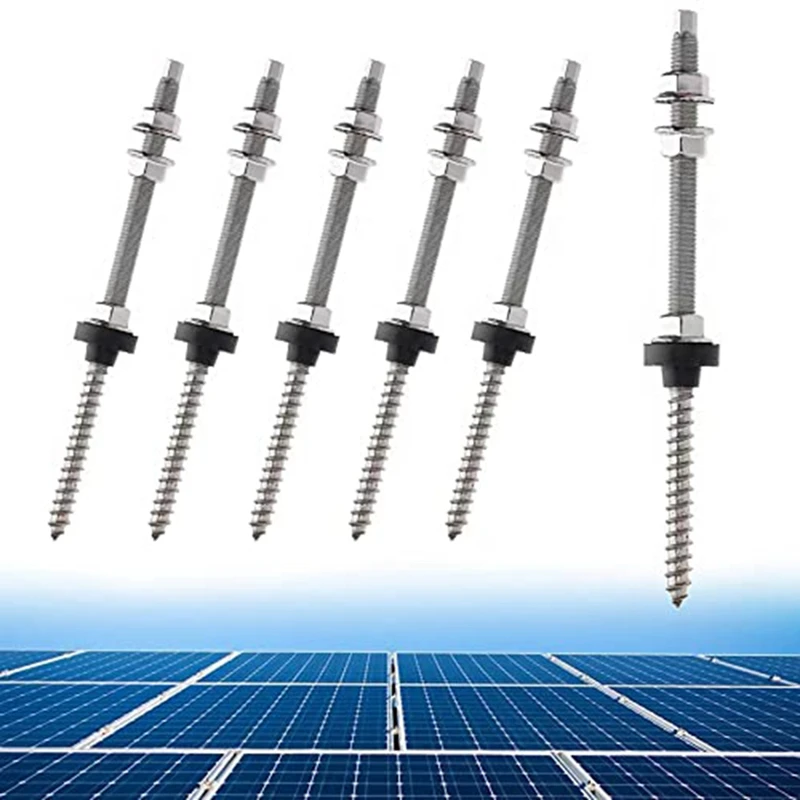 

6 PCS PV Bracket Double Head Screw Stainless Steel Anti Corrosion Photovoltaic Mounting Screw Dowel Screw M10 X 200Mm