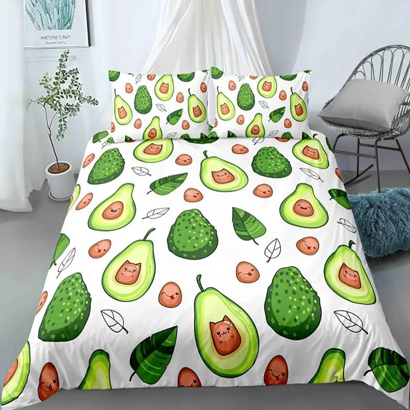 

Комплект постельного белья из микрофибры с пододеяльником и изображением авокадо