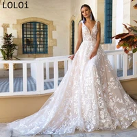 modern lace a line wedding dress bridal v neck sleeveless appliqu%c3%a9d tulle backless princess bridal dress boho beach custom