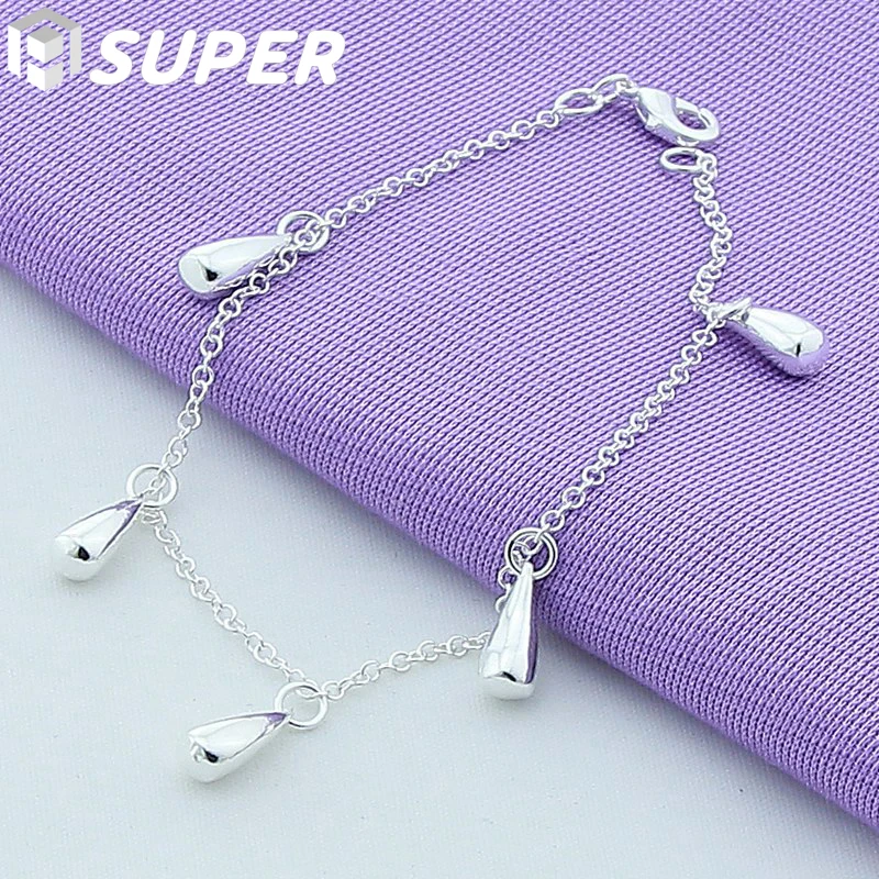 

925 Sterling Silver Five Water Drops/Raindrops Bracelet For Woman Charm Wedding Engagement Party Fashion Jewelry