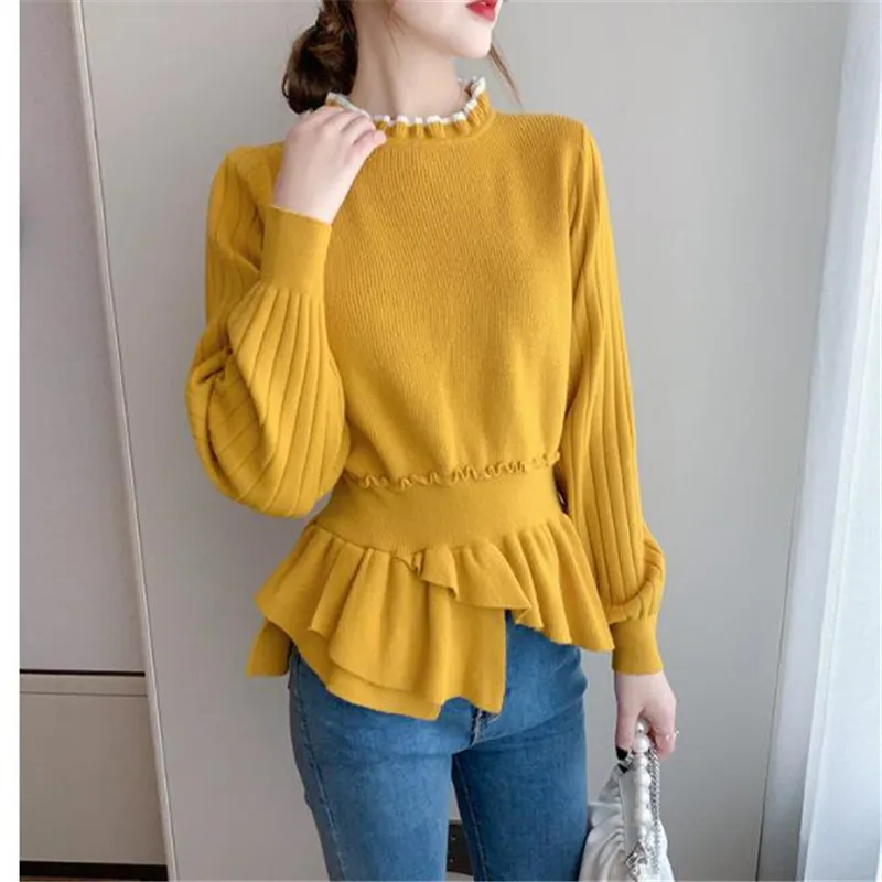 

Fashion Ruffles Spliced Knitted Folds Asymmetrical Sweaters Women's Clothing 2023 Autumn New Loose Casual Pullovers Korean Tops
