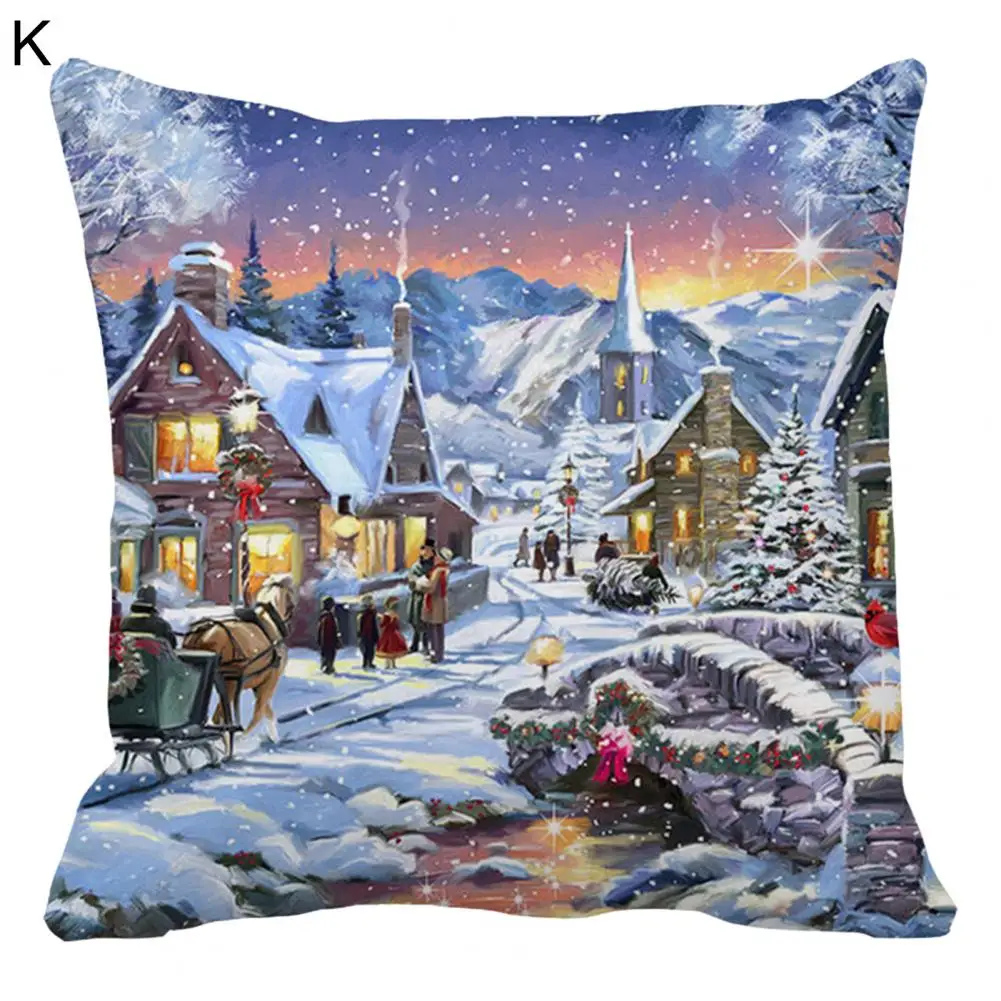 

Easy Insertion Unique Xmas Theme Pattern Throw Pillow Case Festival Protective Christmas Pillowcase Breathable for Household