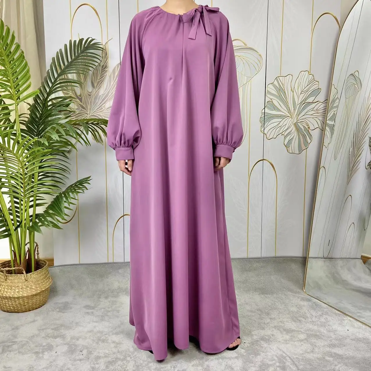 Sleeves Abaya Dress With Belt Muslim Fashion Islam Clothing Dubai Plain Loose Abaya Dress