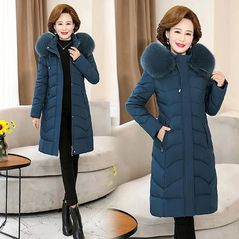 Down Cotton Coat Womens 2022 Winter New Large Size Thick Hooded Fur Collar Padded Jacket Women Fashion Versatile Casual Parkas