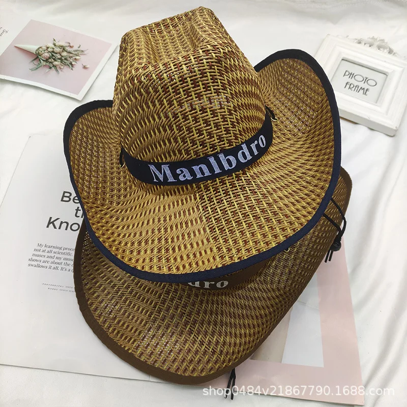 Western Cowboy Hat for Women Outdoor Men's Visor Hats Female Outing Summer Straw Cowgirl Big Brim Cool Cap Sun Protection Couple