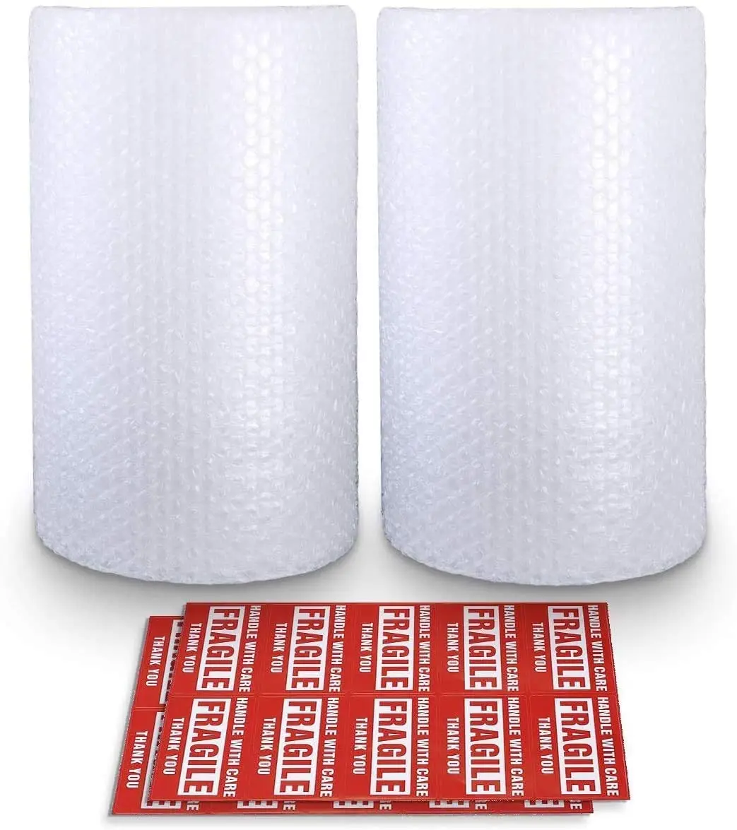 

2 Rolls of Bubble Cushioning Wrap,12'' x 36 Feet Bubble Cushioning Roll,Bubble Wrap for Packing，10 Fragile Stickers Included