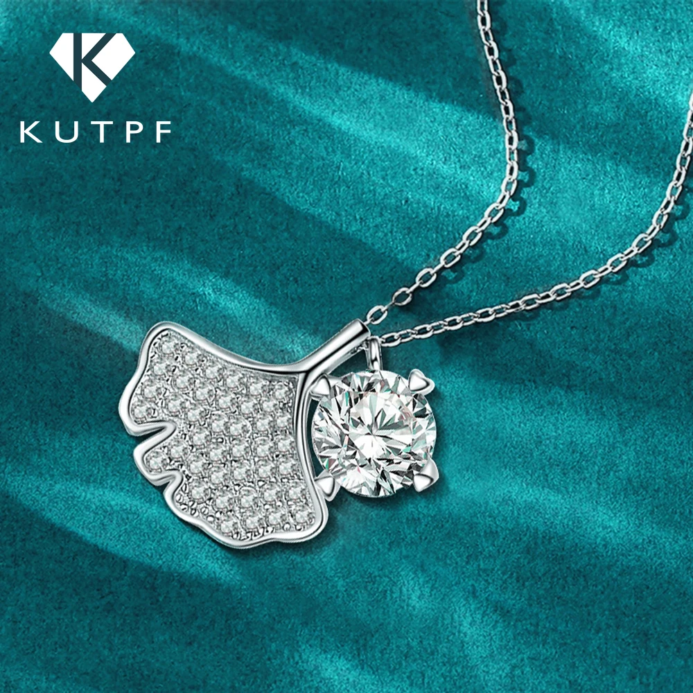 

Ginkgo Leaf Moissanite Pendant Necklace for Women 925 Sterling Silver Plated Gold D Color Lab Diamond Neck Chain Fine Jewelry