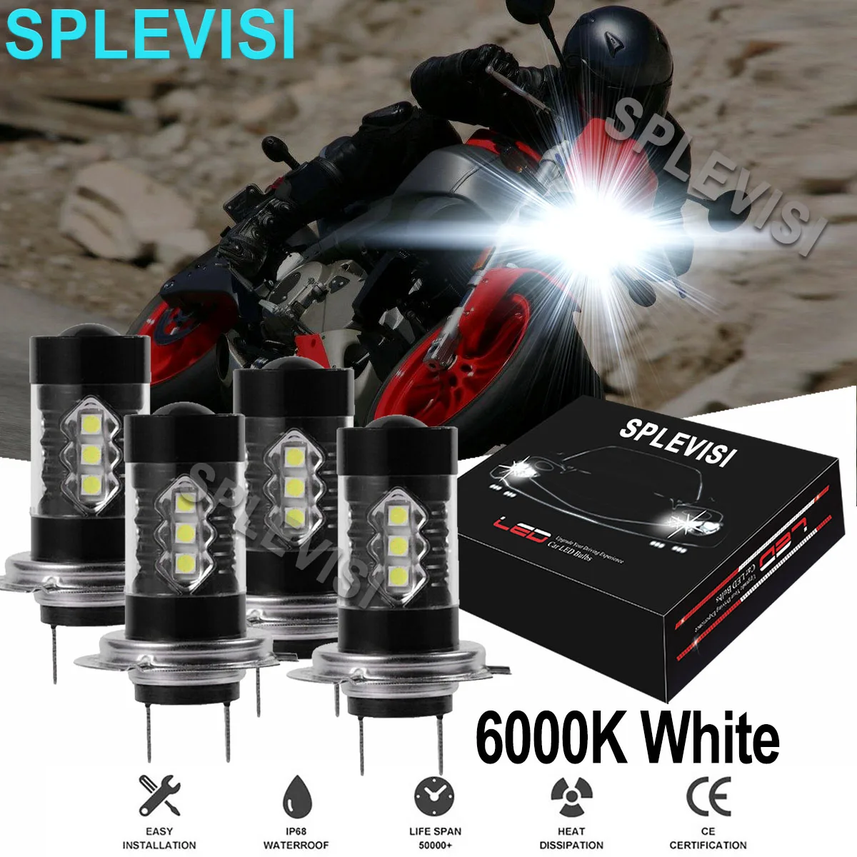 

4PCS 6000K White 80W LED Headlight High Low Beam Motorcycle light For Buell Lightning XB12Scg 2005-2010 Lightning XB12S 04-2008