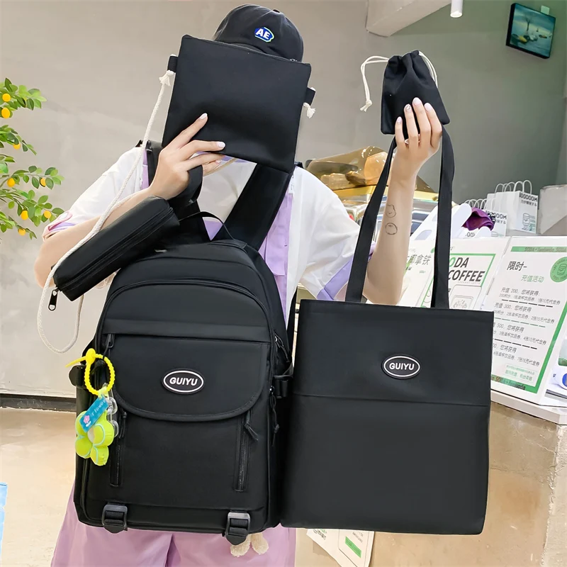 

4 Sets/Pcs Woman Laptop Backpack Ribbons School Backpacks Cute Cat Schoolbag for Teenagers Girls Student Book Bag Female Satchel