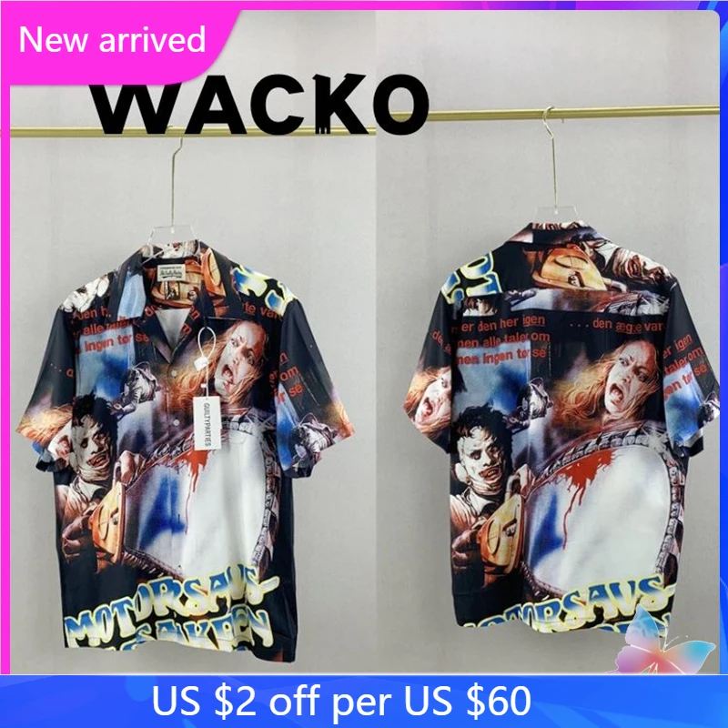 

WACKO Shirts Movie Texas Chainsaw Print Japanese Hawaiian Short Sleeve Shirt