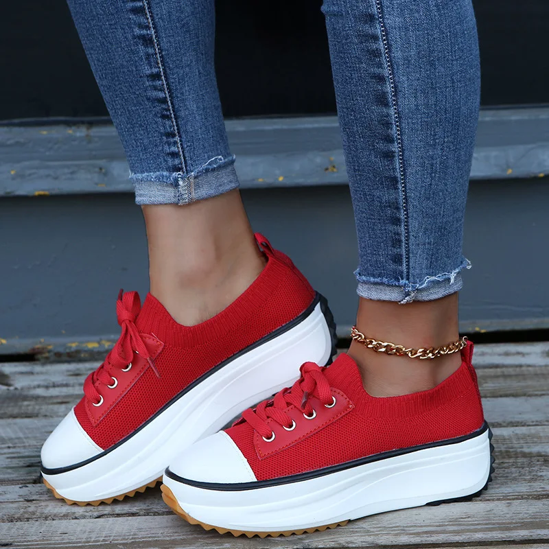 

Women Sneakers Mesh Breathable Shoes for Woman Casual Platform Shoes New Lace Up Women Vulcanized Shoes Flats Zapatillas Mujer