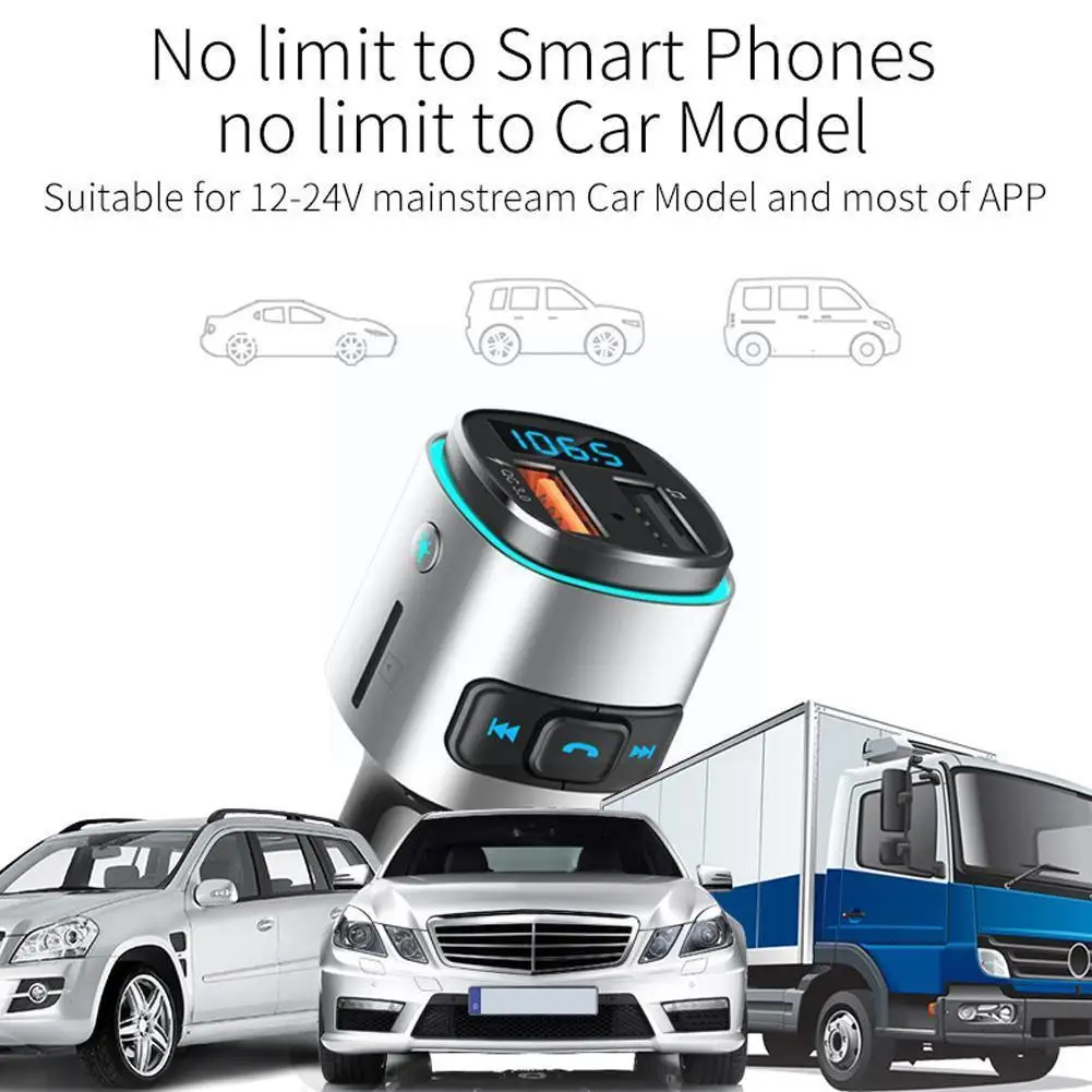 

Car MP3 Bluetooth FM Transmitter Light Car Charger Atmosphere Supports MP3 Card Player Colorful Disk TF Fast Light Charging W6K8