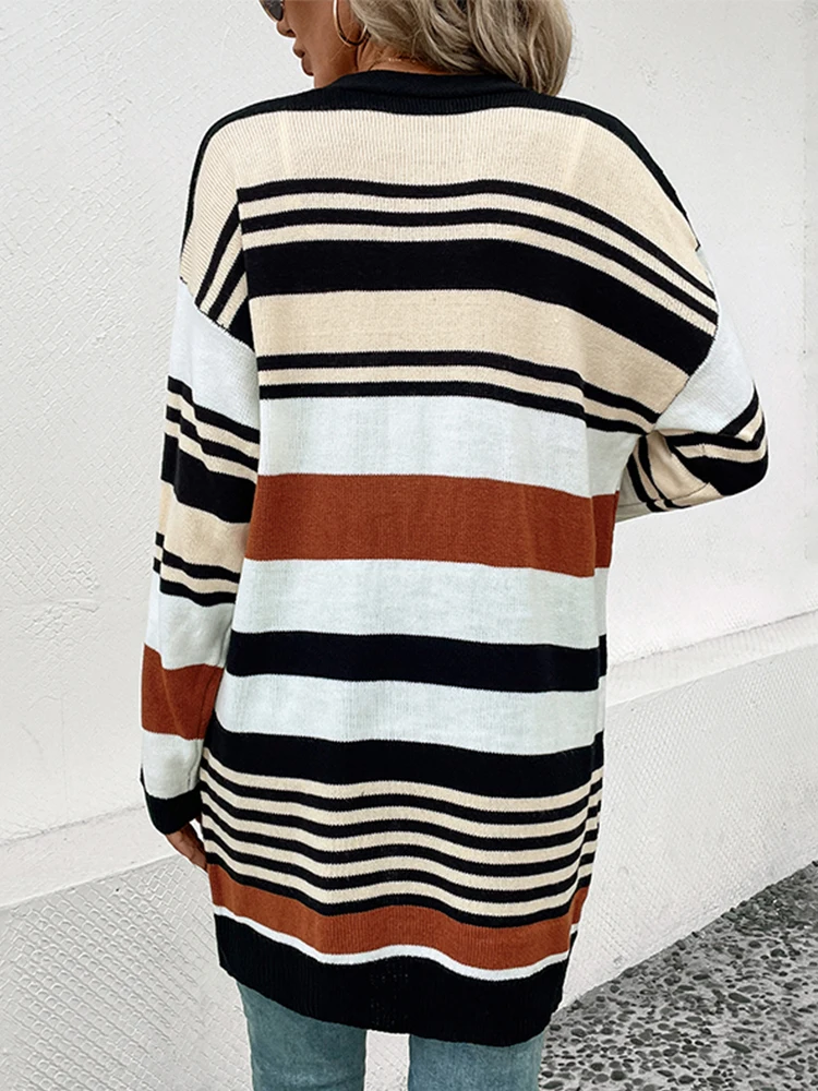 Женский Повседневный Кардиган в полоску Осень-зима