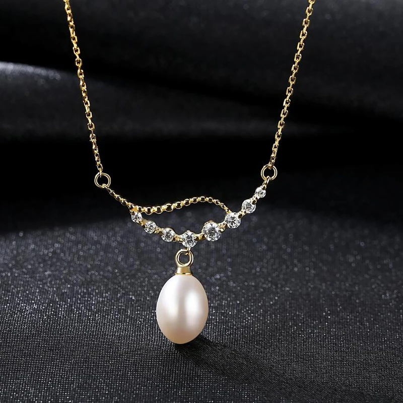 

[MeiBaPJ]Real Freshwater Pearl Simple Golden Pendant Necklace 925 Solid Silver Fine Jewelry for Women