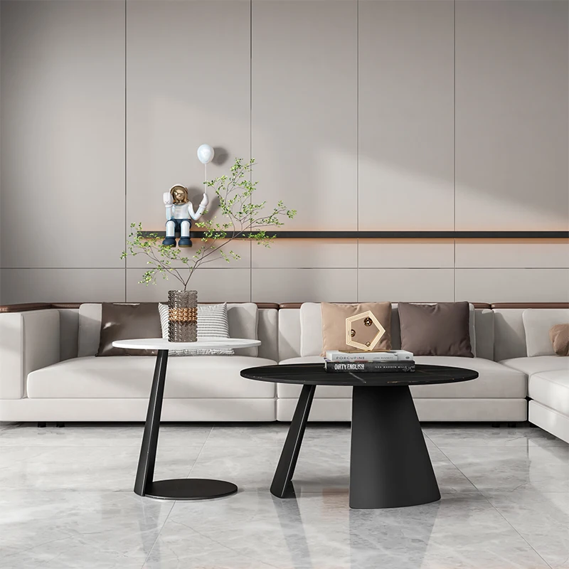 

Круглый журнальный столик в скандинавском стиле, современный черный Балконный журнальный столик с разными боковыми стенками для спальни, п...