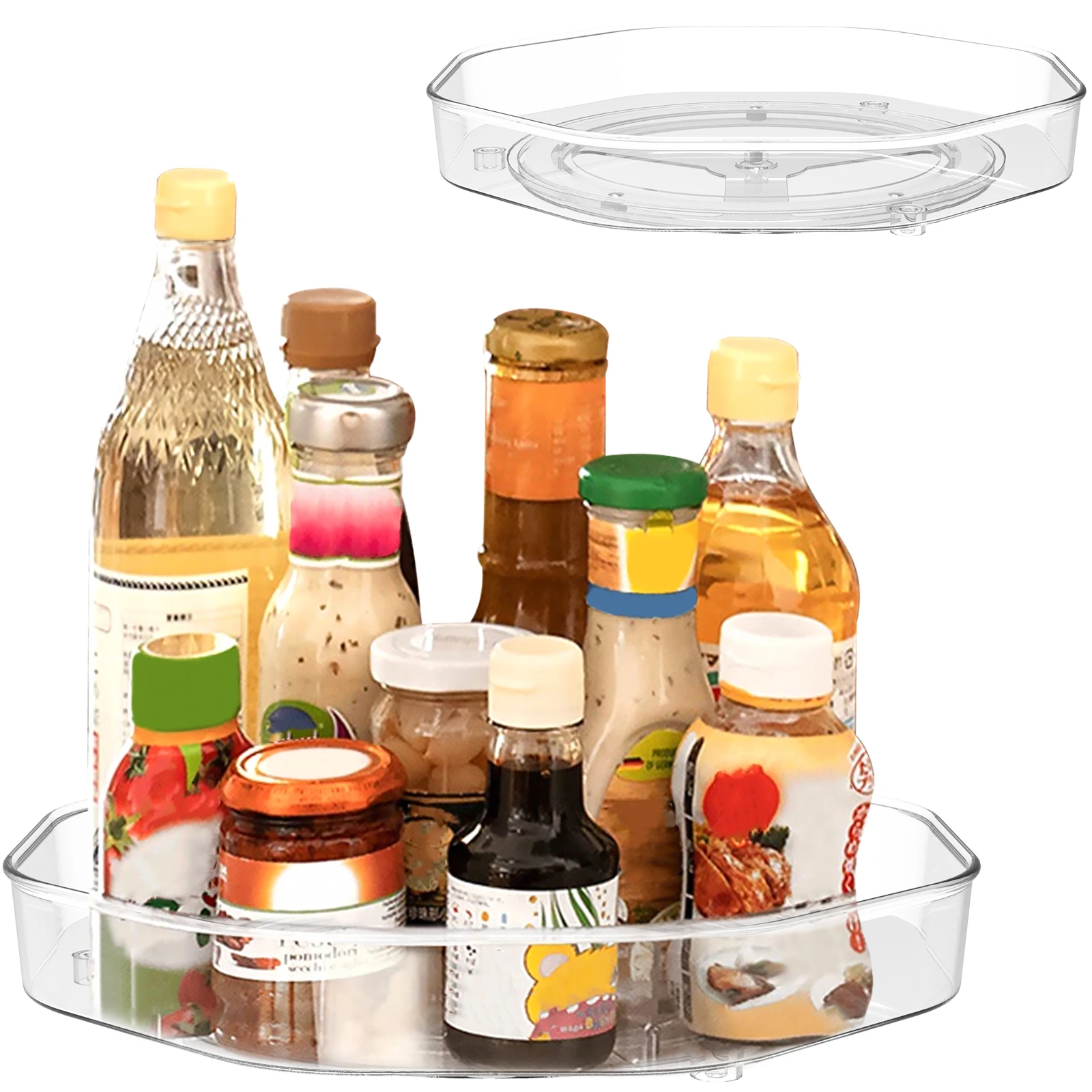 

2Pcs Turnable Cabinet Organizer Clear Rotating Spice Rack Large Capacity Spinning Condiments Containers Multi-function Cosmetic